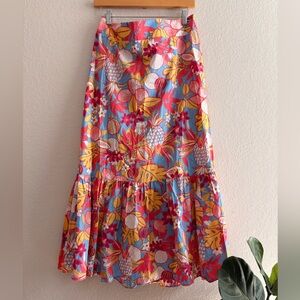 Talbots Maxi Skirt Fruits & Flowers Tiered Poplin Boho Size Plus X  Cotton